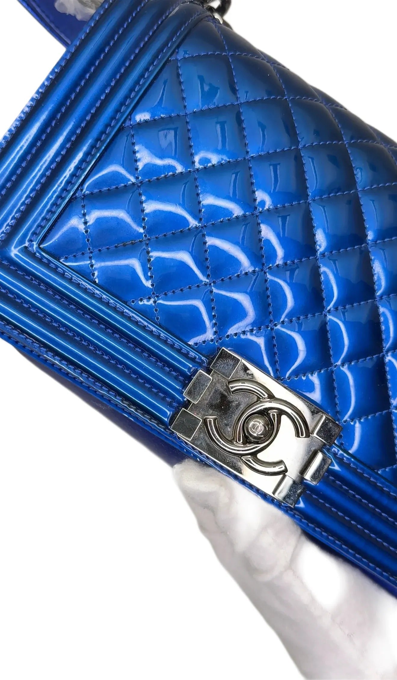 Chanel Large Patent Boy Bag - Blue Shoulder Bags B-