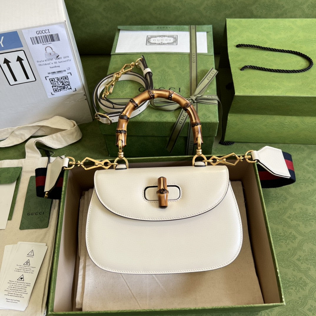 gg Bamboo 8.3in 21cm gg White Small Top Handle Handbag
