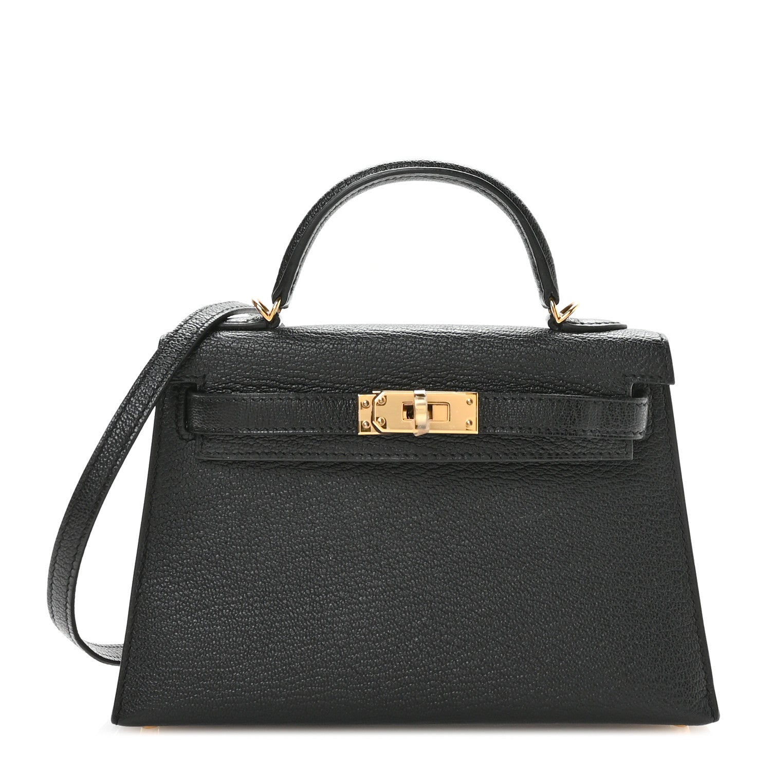Hermes Chevre Mysore Horseshoe Kelly Sellier Handbag Black Mini Shoes