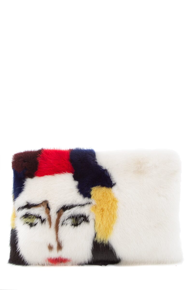 Prada Mink Face Print Clutch Multicolor Clutch Bag