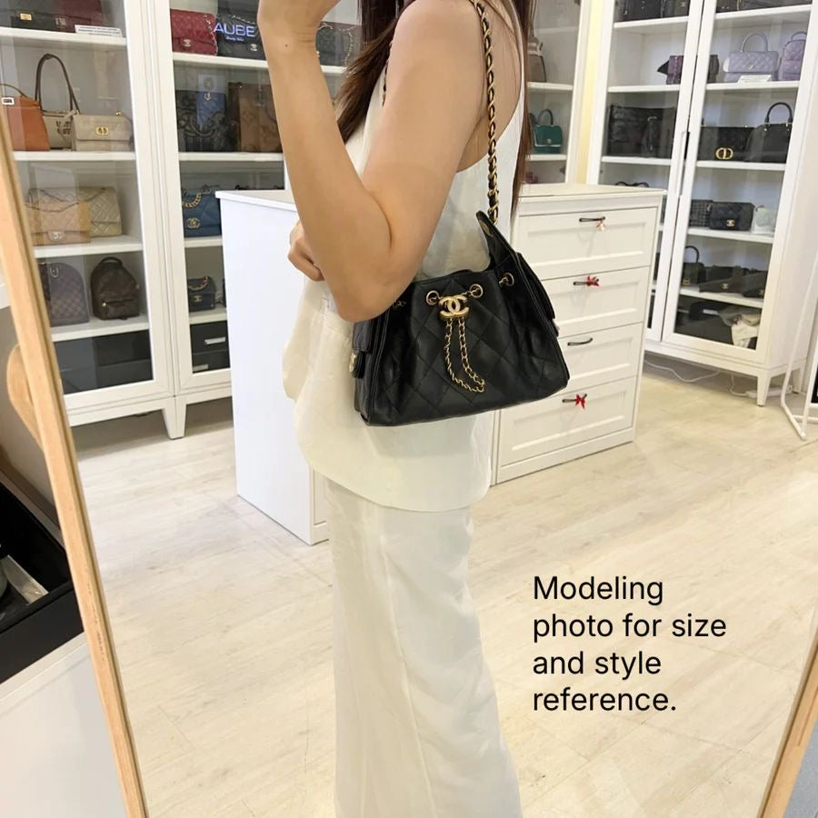 Chanel [ln Local Full Set Nov 2025] 25 Mini Hobo Bag in Black Caviar and Aghw ( )