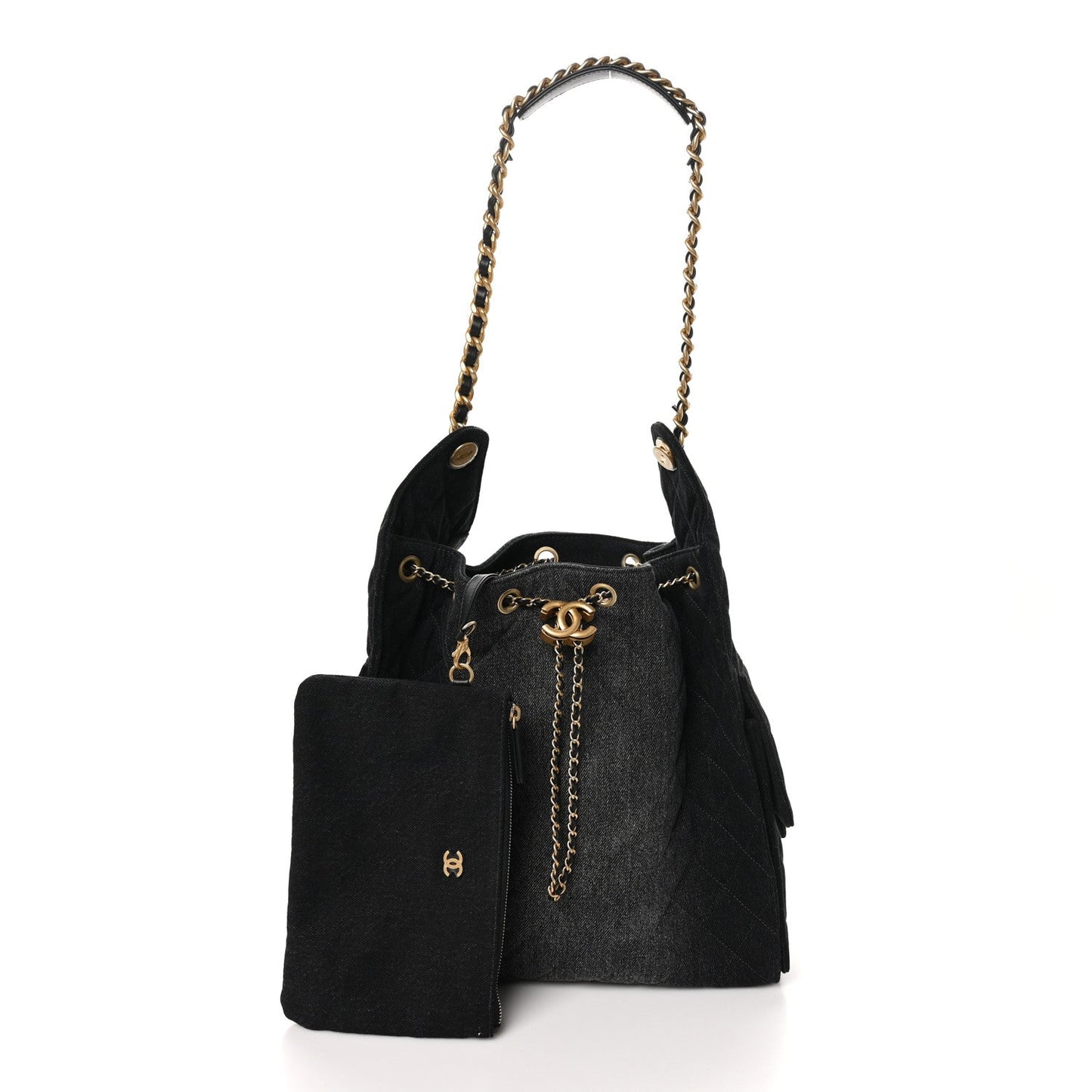 Washed Denim Quilted Medium Chanel 25 Handbag Black 3