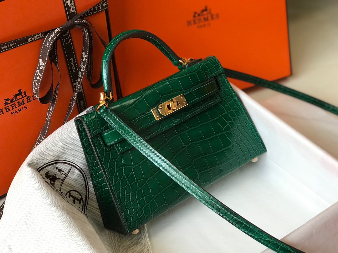 Top Quality Kelly Crocodile Bag For Women Green Mini Shoulder Bag 75In19Cm 7408