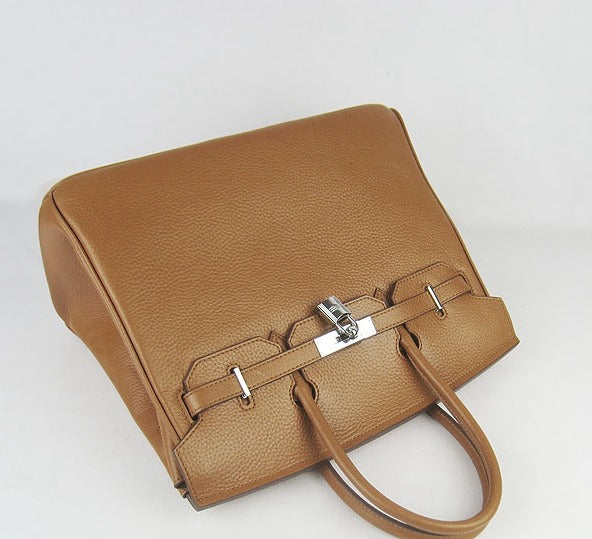 Hermes Luxury Birkin Cm Togo Handbags Light Coffee Leather Silver Travel Bag