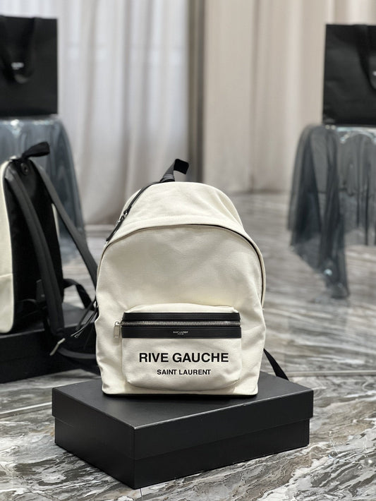 YSL Saint Laurent City Backpack Unisex 13.8in 35cm Canvas White