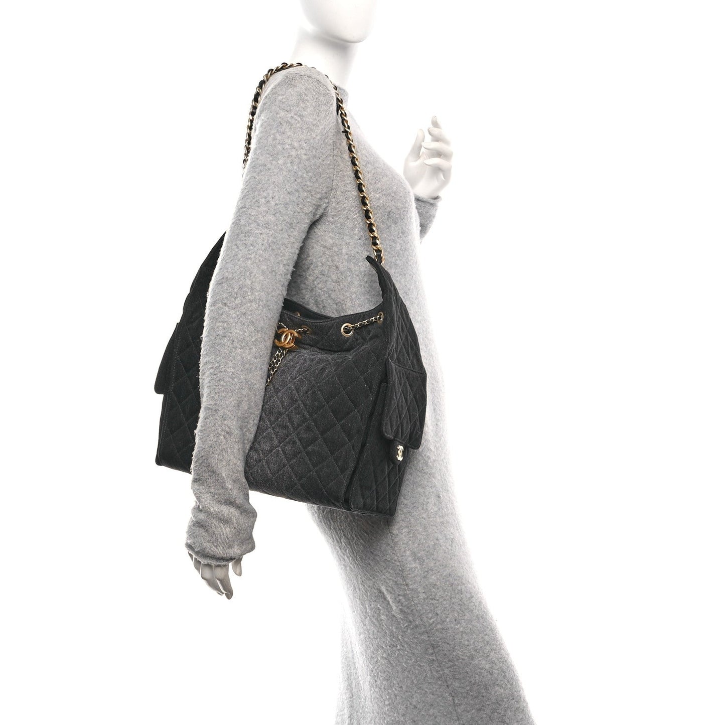 Chanel Washed Denim Quilted Medium 25 Handbag Black