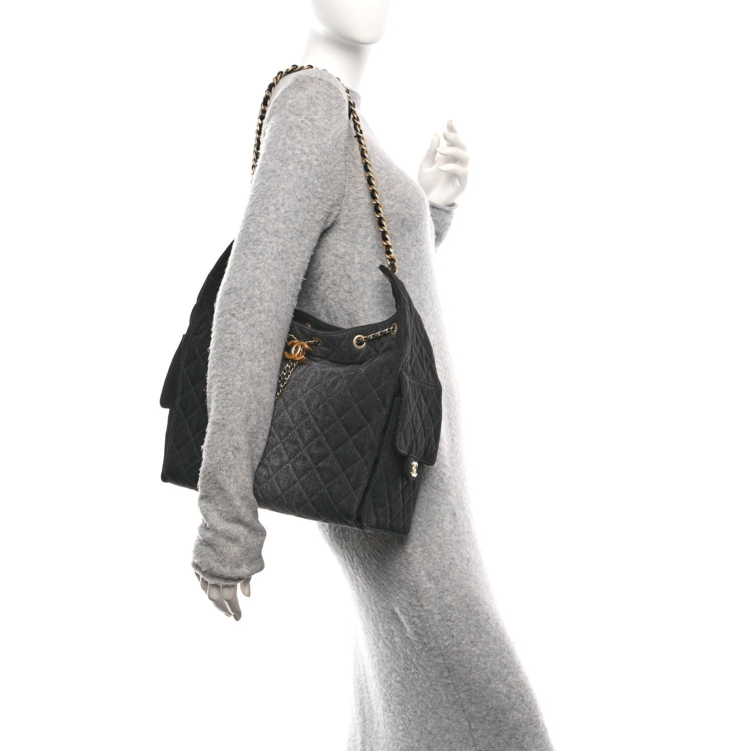 Chanel Washed Denim Quilted Medium 25 Handbag Black