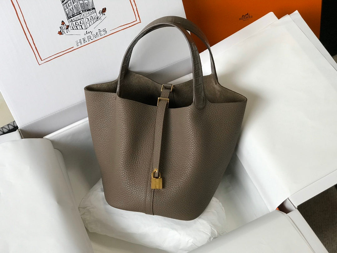 Top Quality Picotin Lock Bag Etoupe With Gold Travel Bag