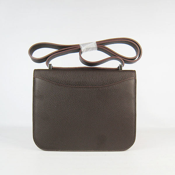 Hermes Luxury Constance Cowskin Bag H Dark Coffee Leather Silver Travel Bag