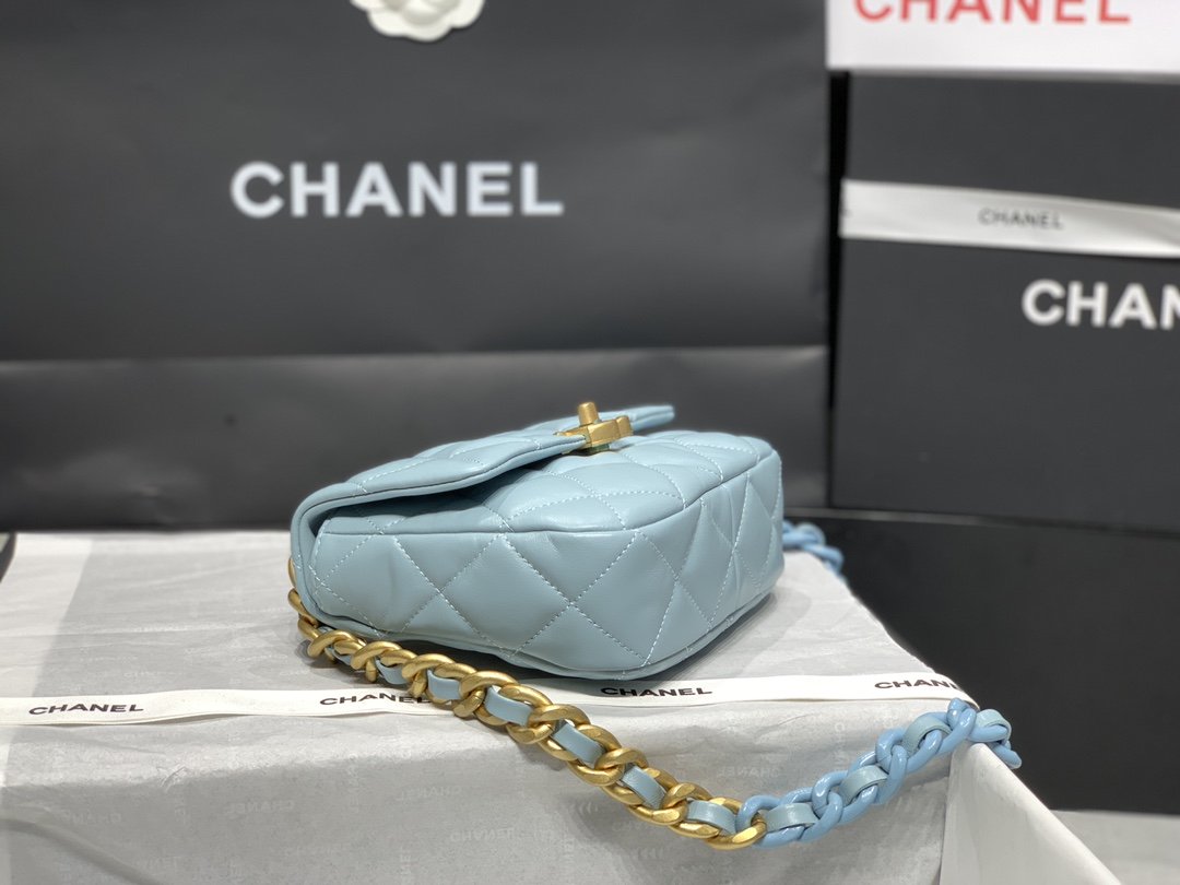 CHLMini -Tone Metal 13cm 5in Blue Gold Flap Mini Bag