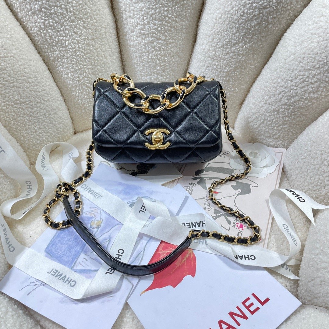 CHLMini Hardware , ’s , Black Gold Flap Shoulder Bag