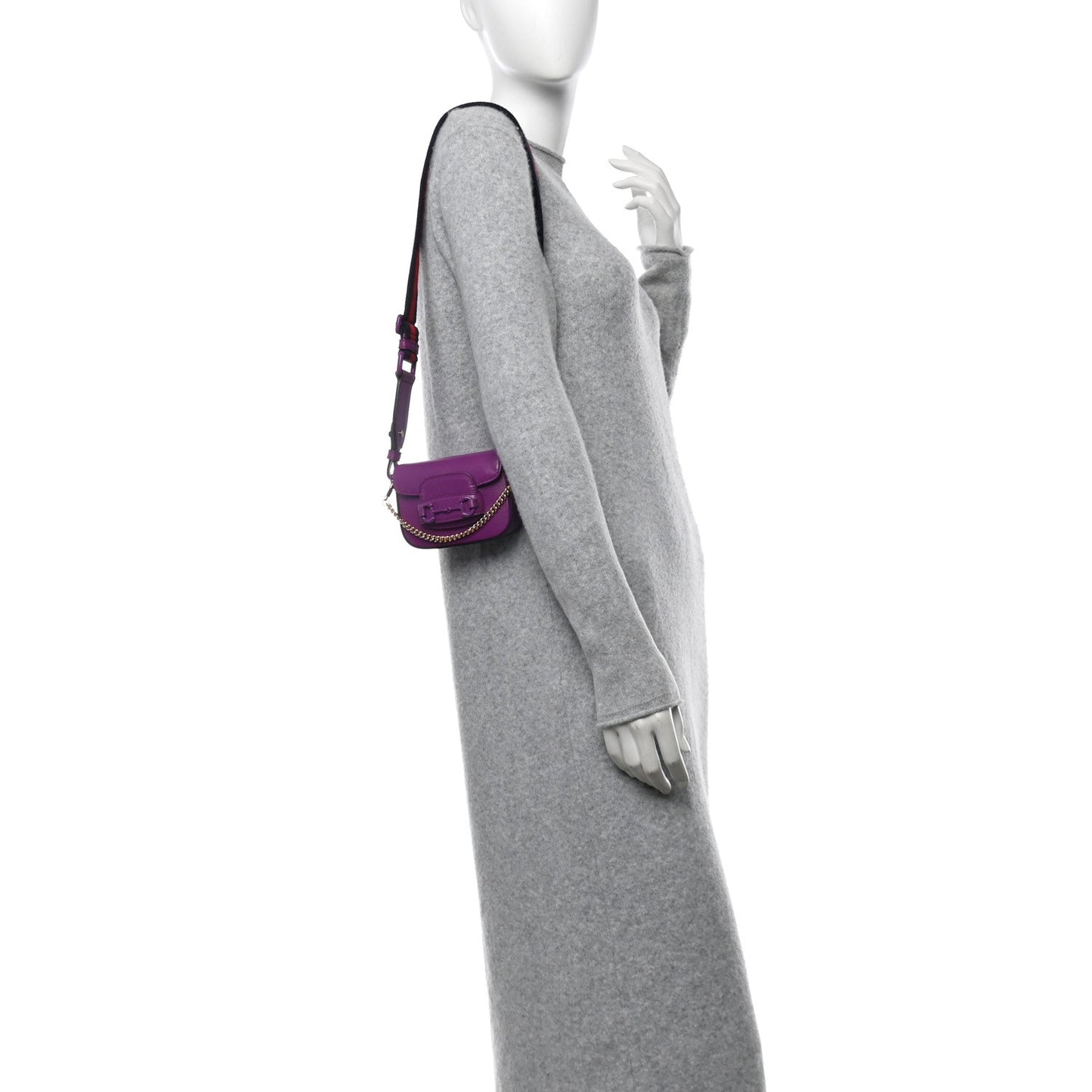 Gucci Azalea Calfskin Web Monochrome Horsebit 1955 Wallet On Strap Purple