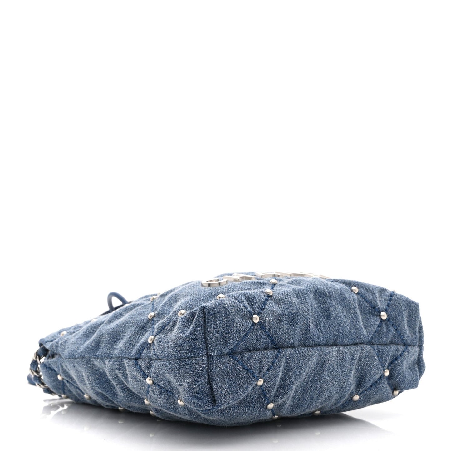 Washed Denim Quilted Studded Mini Chanel 22 Blue