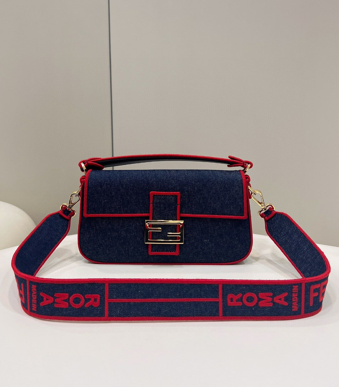 Top QualityTop Quality Baguette Border Denim Blue Red Handbag