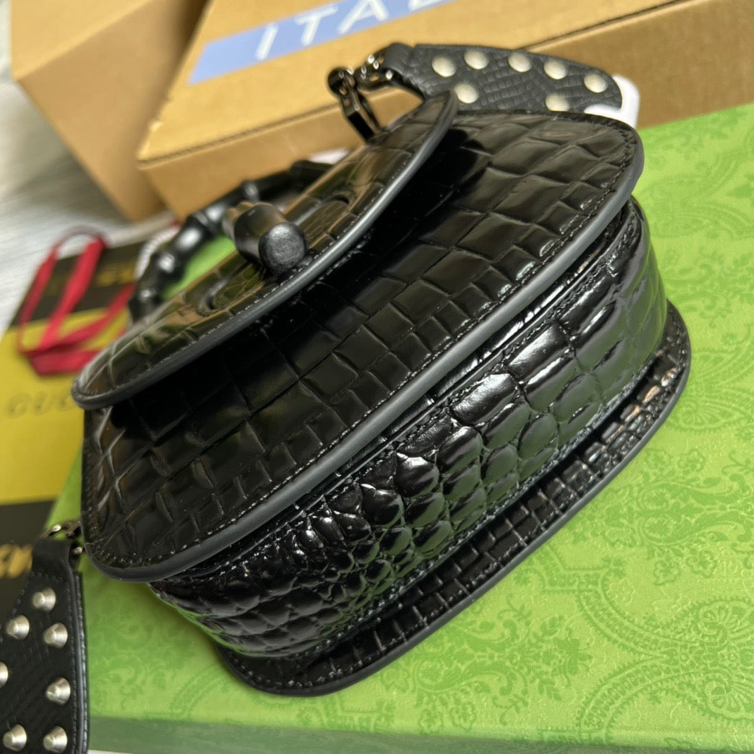 gg Bamboo Crocodile Blac , Red Mini Top Handle Mini Bag