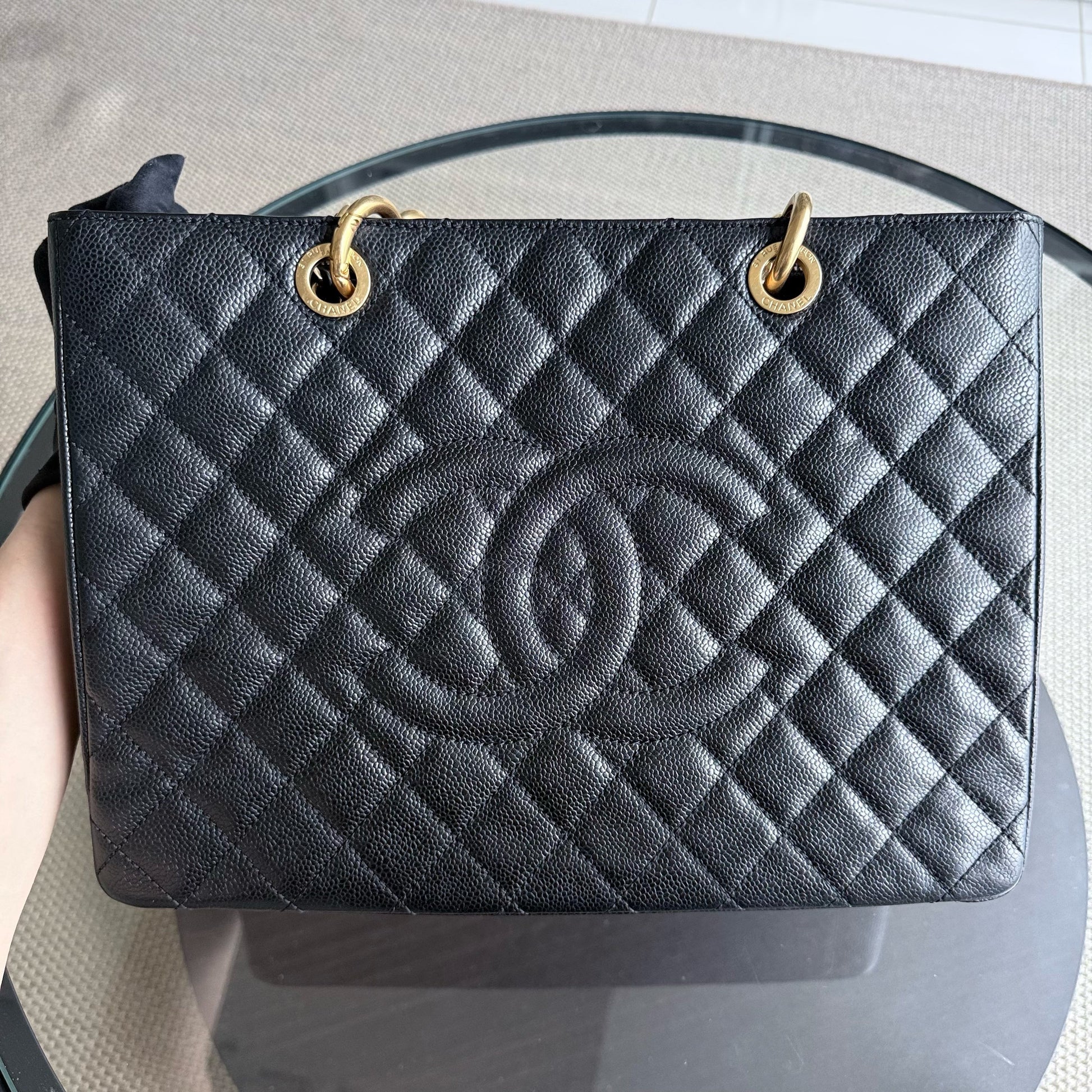 Chanel GST Grand Shopping Tote - Caviar Quilted Grained Calfskin Black Gold Hardware Series 14