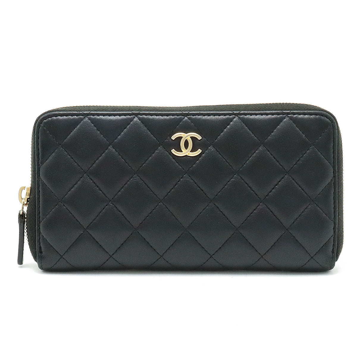 Chanel Wallet Inner Logo Kittening Round Fassner Long Wallet Ram Skin Leather Black Black Silver Gold  AP0041
