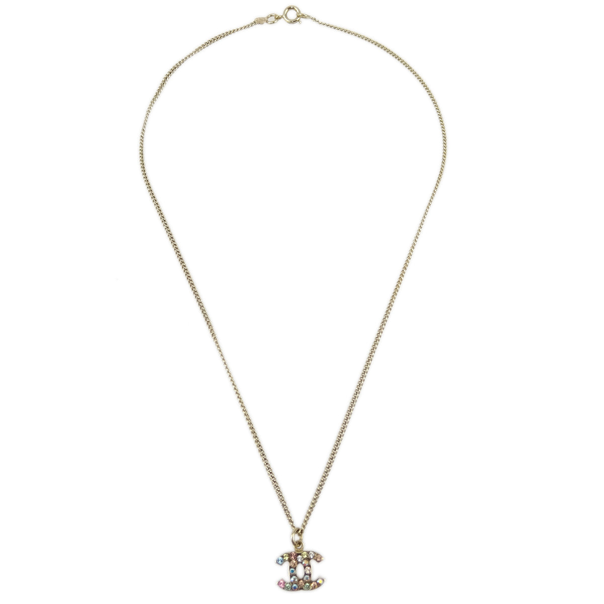 Chanel CC Chain Pendant Necklace Rhinestone Gold 04A