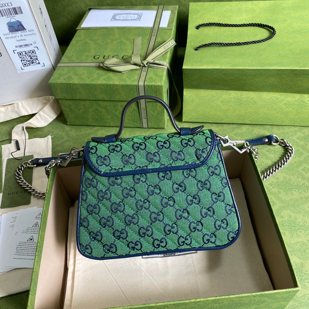 gg Marmont Top Handle 8in Blue Green Multicolour Mini Travel Bag