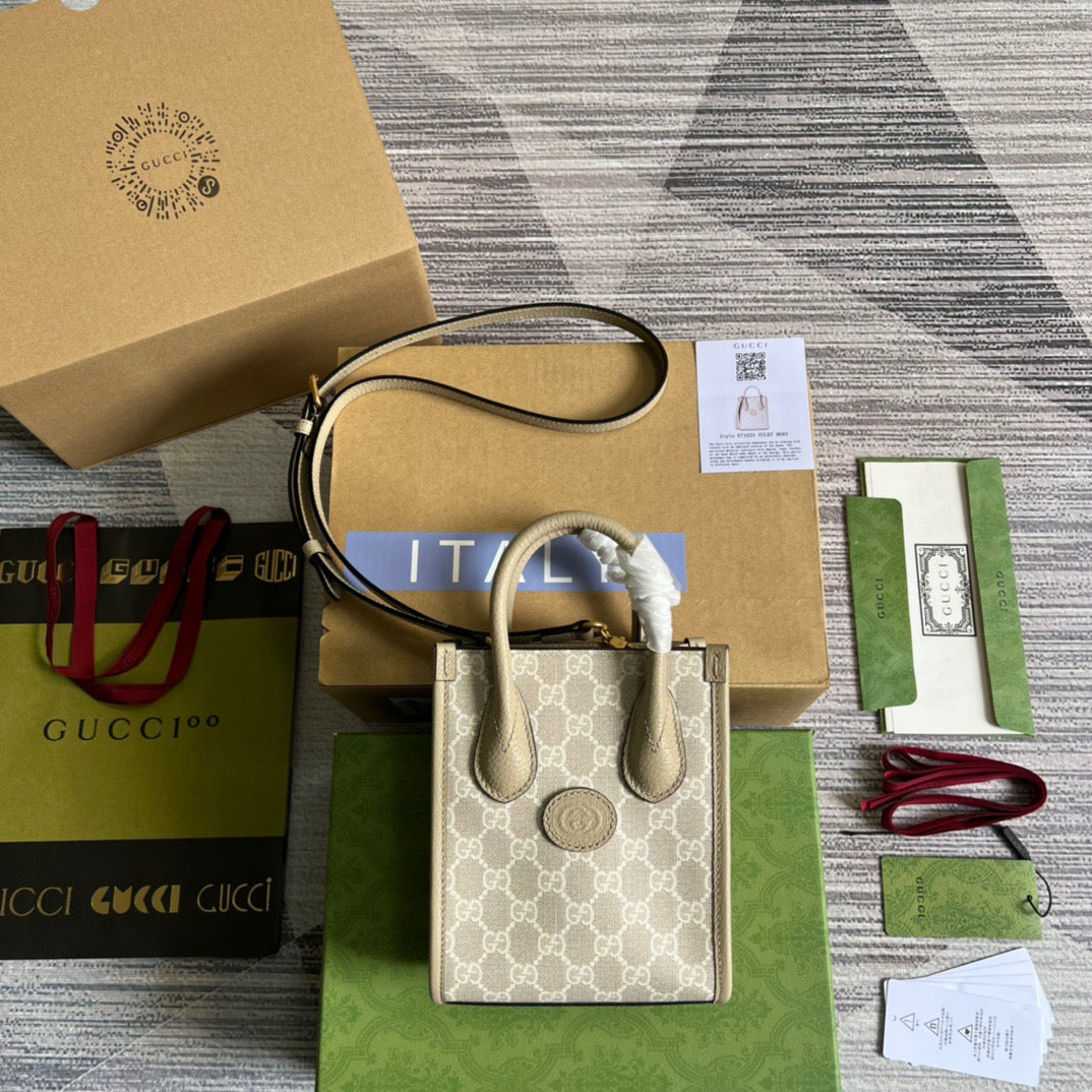 gg Interlocking G , ’s Beige Mini Tote Bag