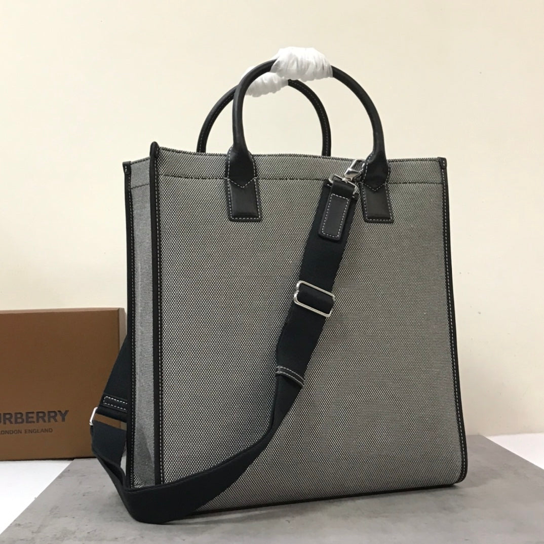 Top Quality Horseferry Print Cotton Tote Grey Canvas Black Crossbody Bag