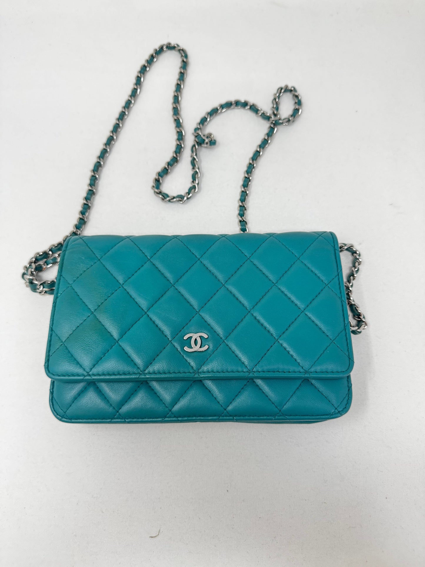 Chanel Turquoise Quilted Lambskin Leather Classic WOC Clutch Bag B-