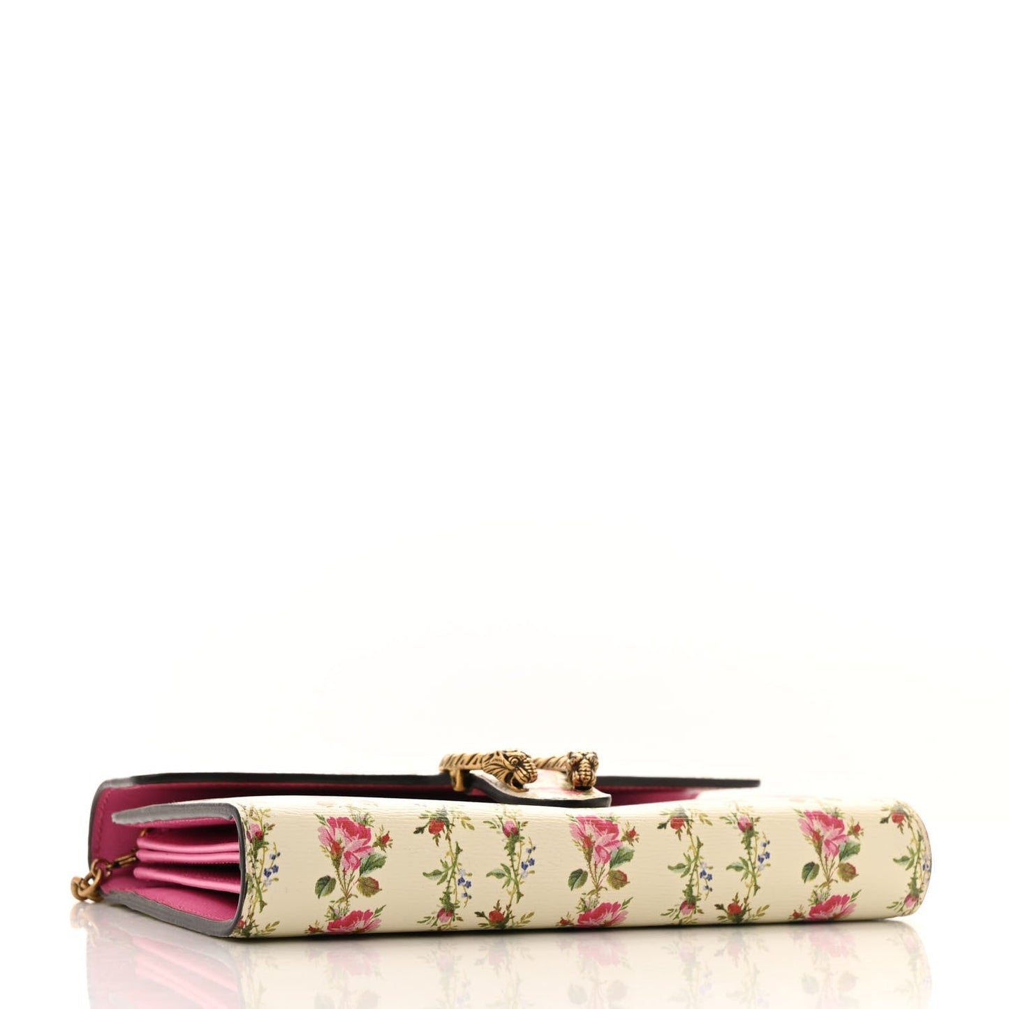 Gucci Calfskin Floral Print Mini Dionysus Chain Wallet Ivory Pink