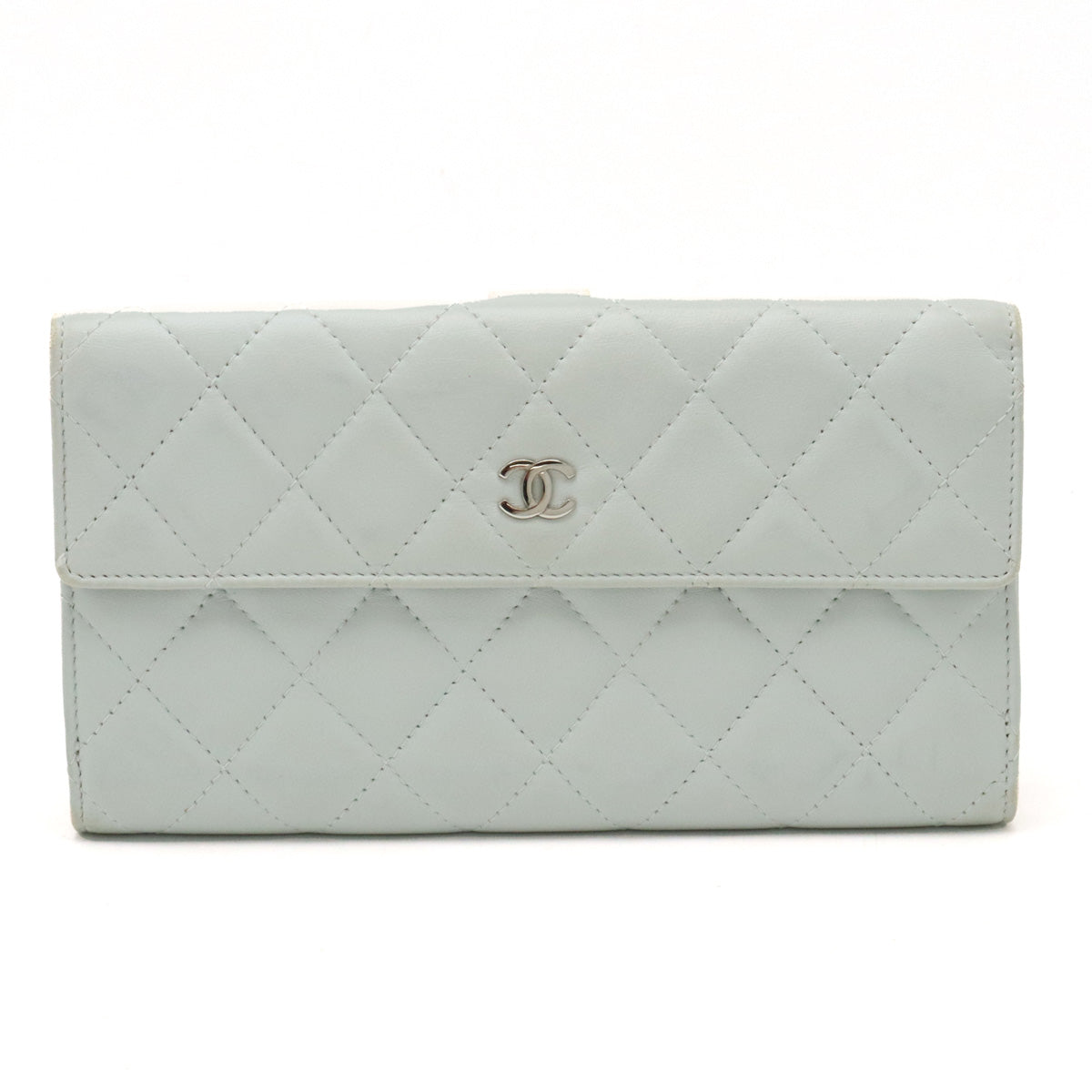 CHANEL MATRACE COCOMARK W HOCK DUPLE HOCK Long Wallet Leather White Gray Silver  A48983