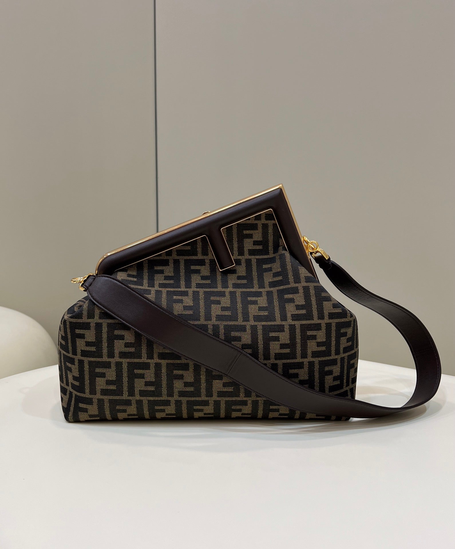 Fendi Top QualityTop Quality Top QualityTop Canvas Brown Small FF Crossbody Bag