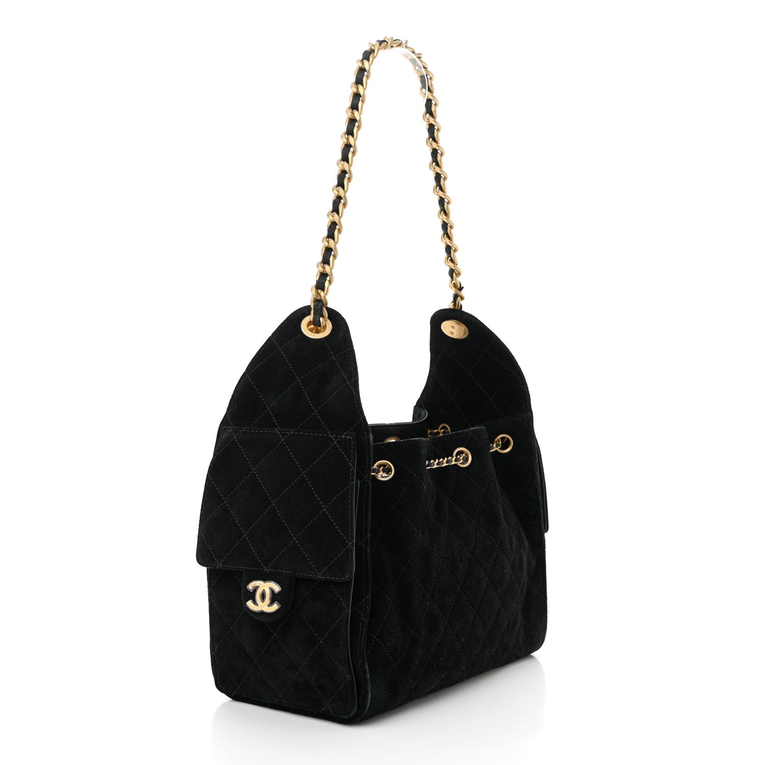 Suede Quilted Small Chanel 25 Handbag Black 4