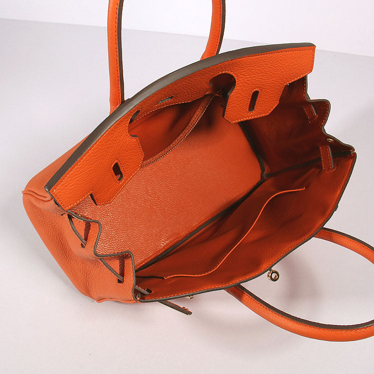 Hermes Luxury Cm Birkin Bag Togo With Strap Leather Gold Travel Bag Orange Gold