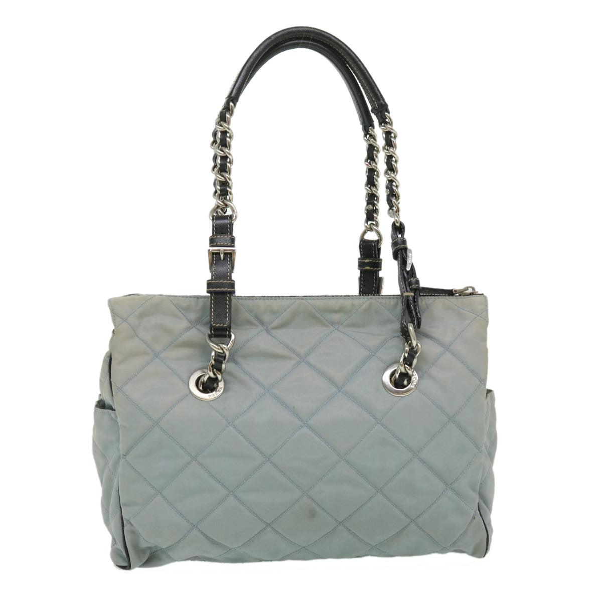 Prada Shoulder Bag Light Nylon Blue Chain