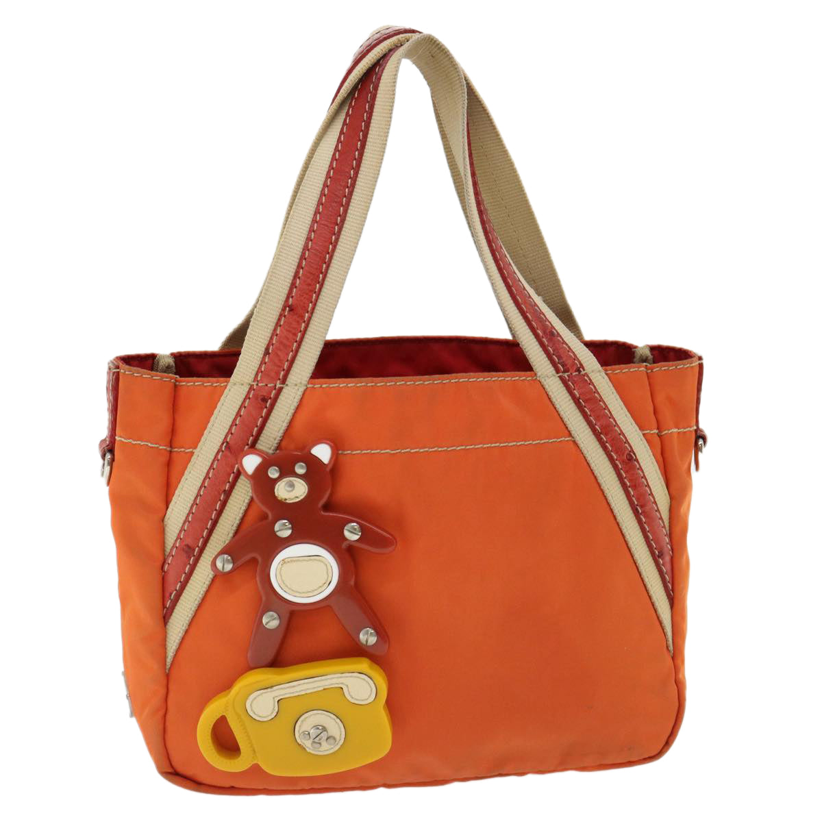 Prada Hand Bag Nylon Orange Travel Bag