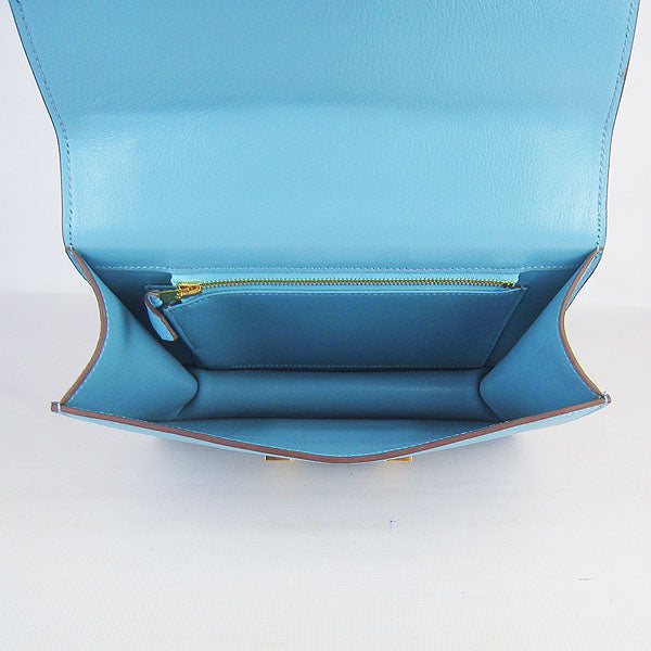 Hermes Luxury Constance Cowskin Bag H Light Golden Leather Blue Travel Bag