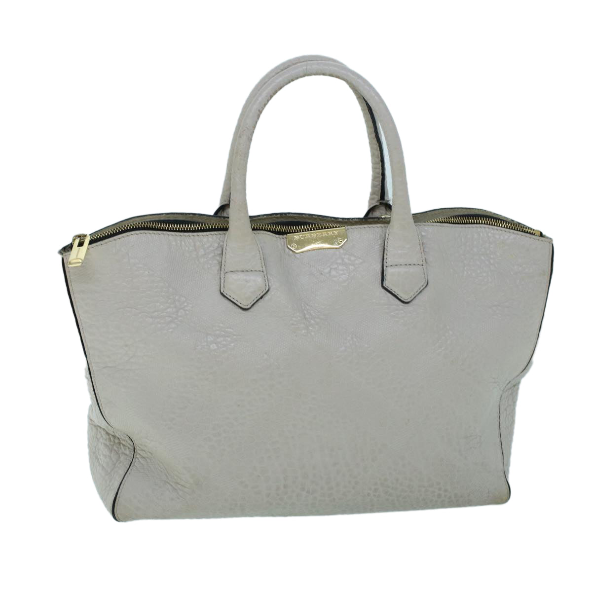 Burberry Luxury Tote Bag Auth Ac2169 Leather White Gray
