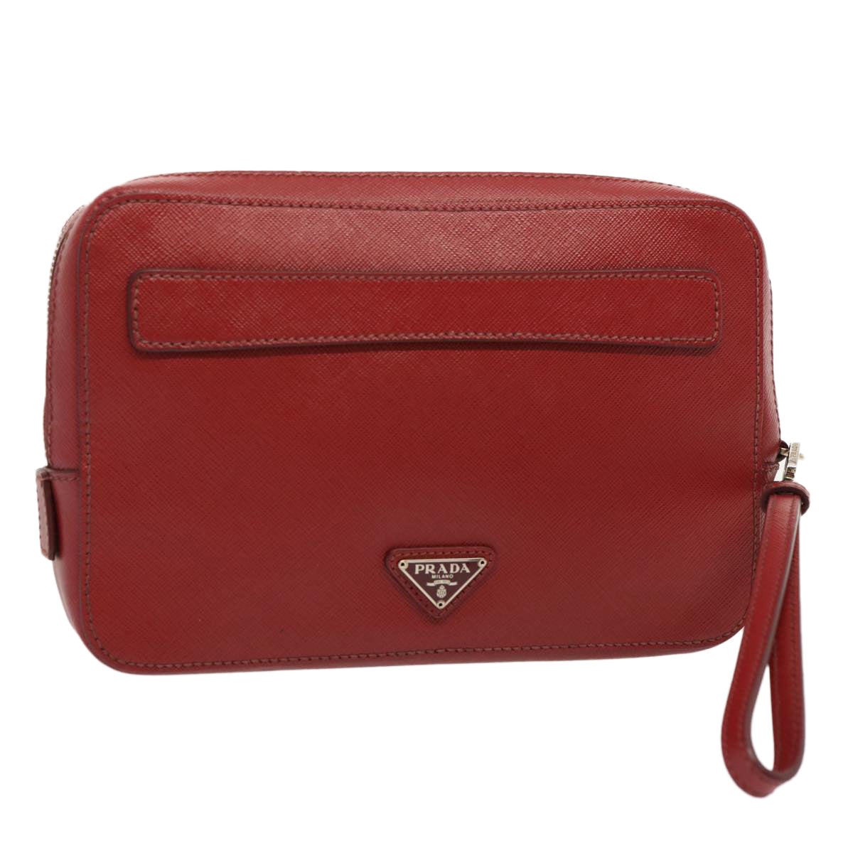 Prada Safiano Clutch Bag Auth Leather Red