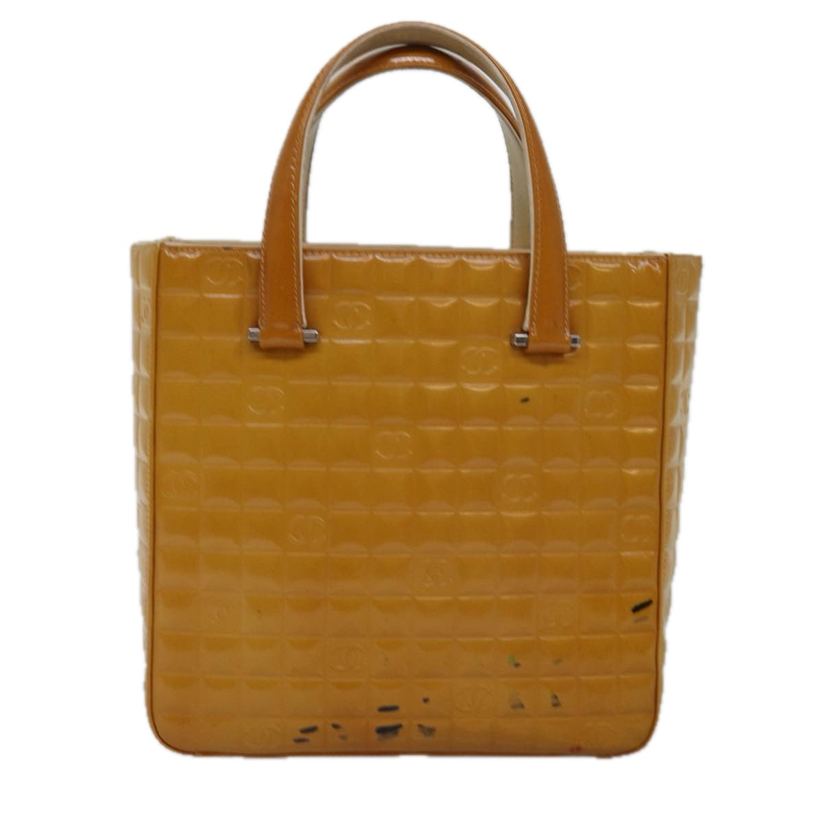 Chanel Choco Bar Hand Bag Enamel Yellow CC Auth ac