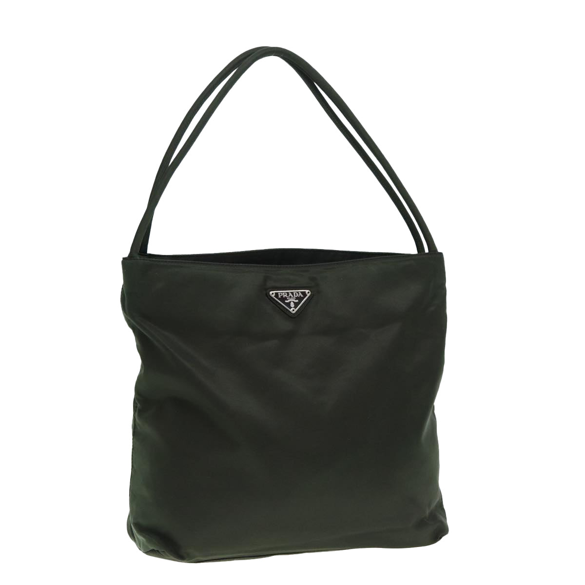 Prada Tote Bag Khaki Auth Nylon Silver Silver Auth Ac3198