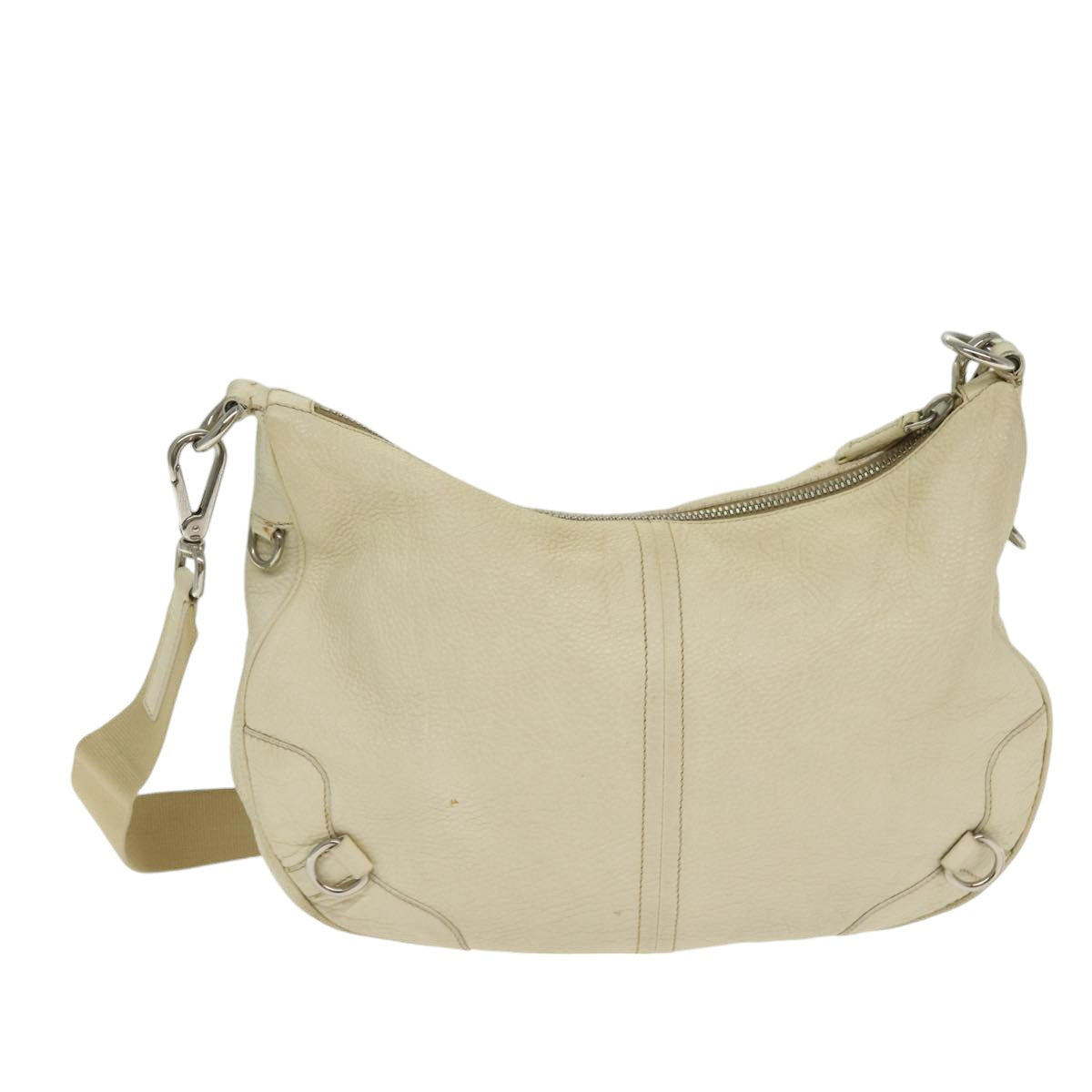 Prada Shoulder Bag Auth Leather White Silver