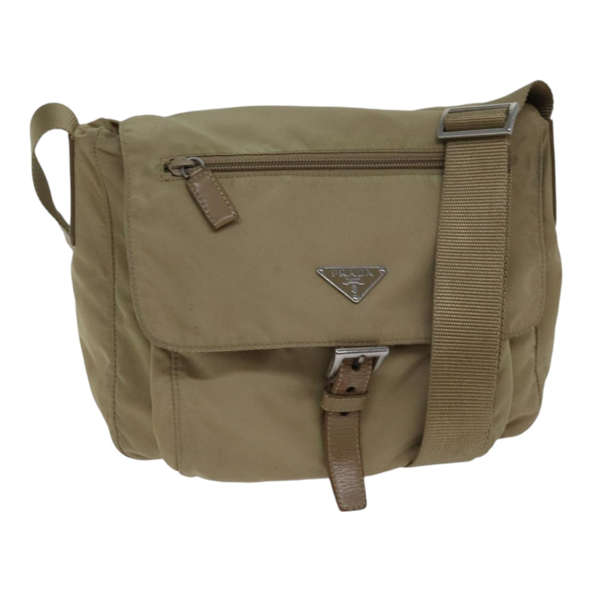 Prada Shoulder Bag Auth Nylon Beige Beige Auth Ac3250