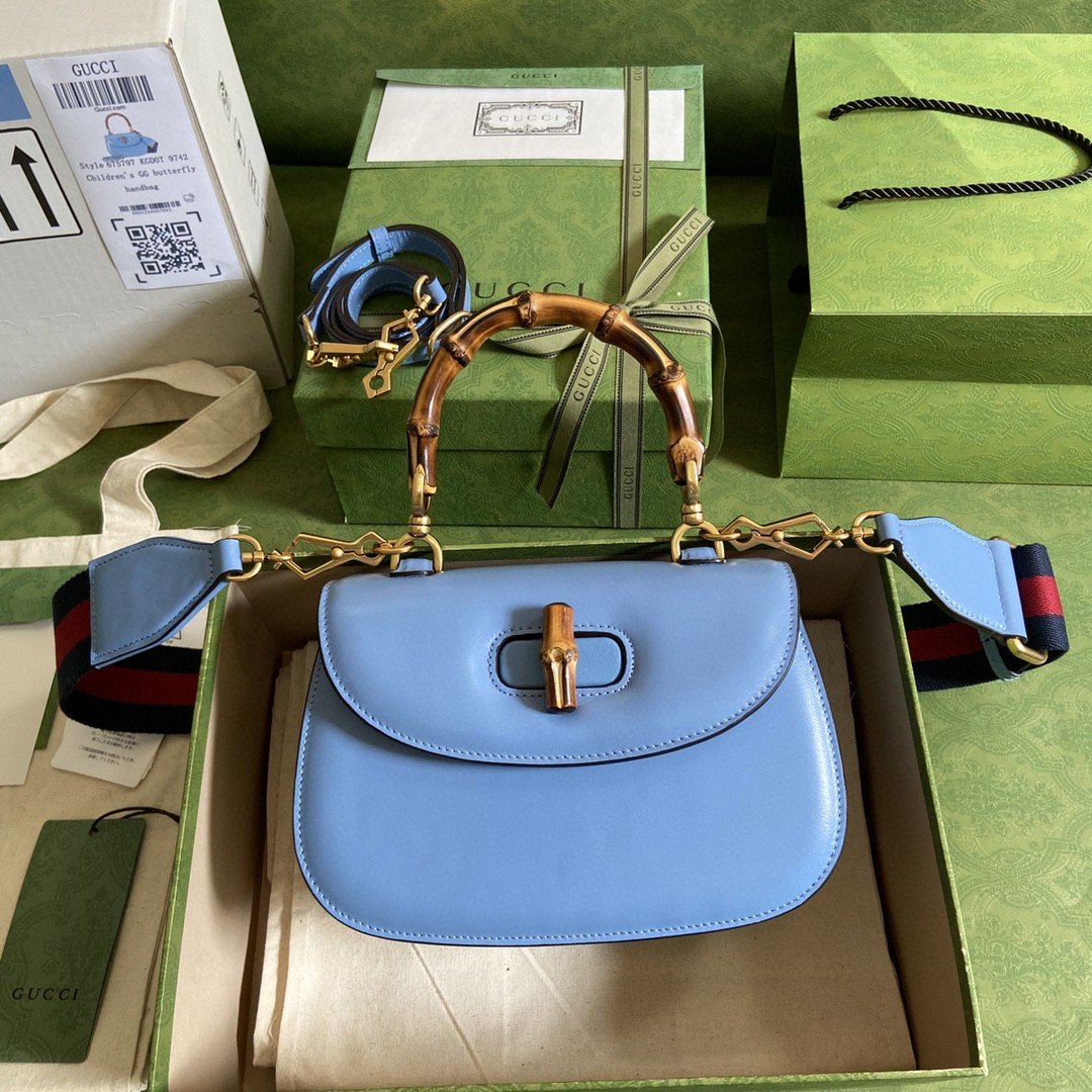 gg Bamboo 8.3in 21cm gg Blue Small Top Handle Handbag