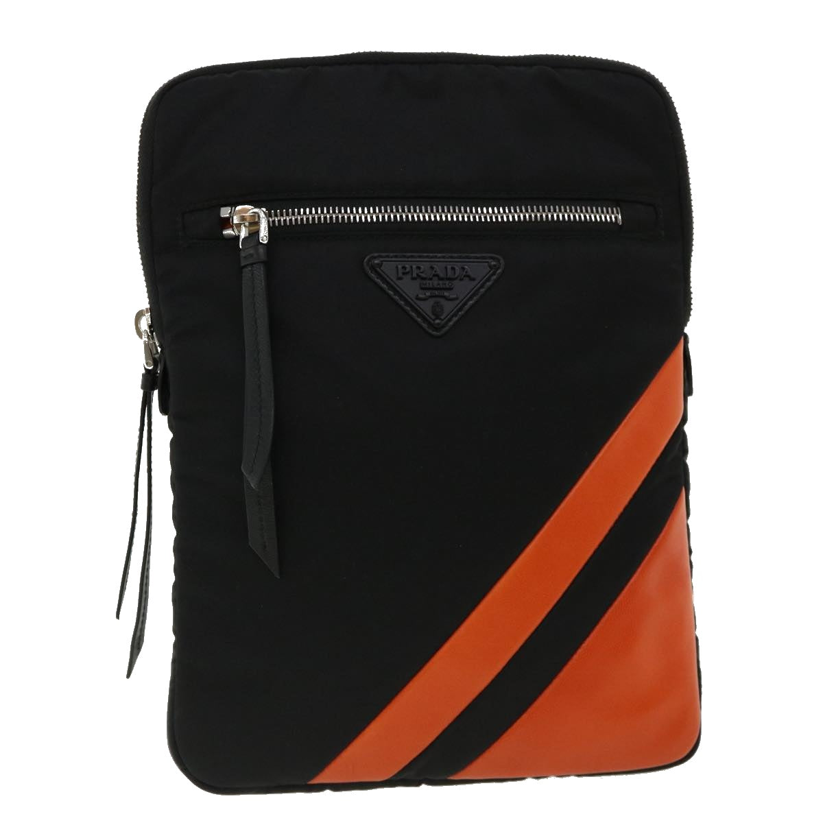 Prada Clutch Bag Leather Nylon Black