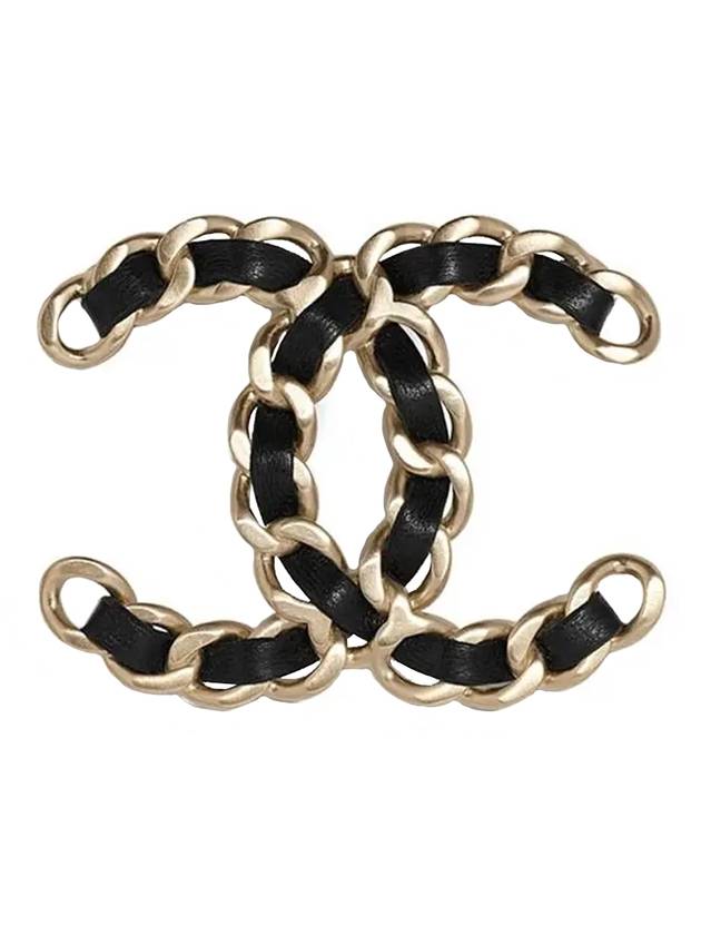 CC Logo Chain Metal Brooch Black Chanel