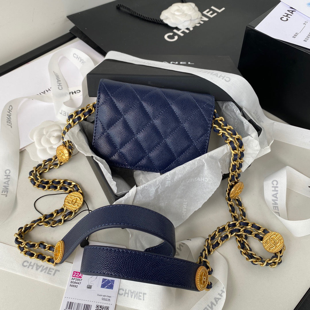 CHL Hardware Grained Shinny , Blue Gold Navy Chain Shoulder Bag