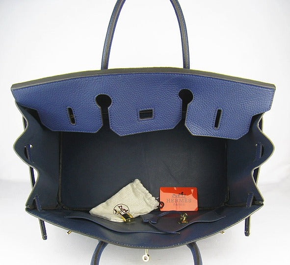 Hermes Luxury Birkin Cm Togo Handbags Dark Golden Leather Blue Travel Bag