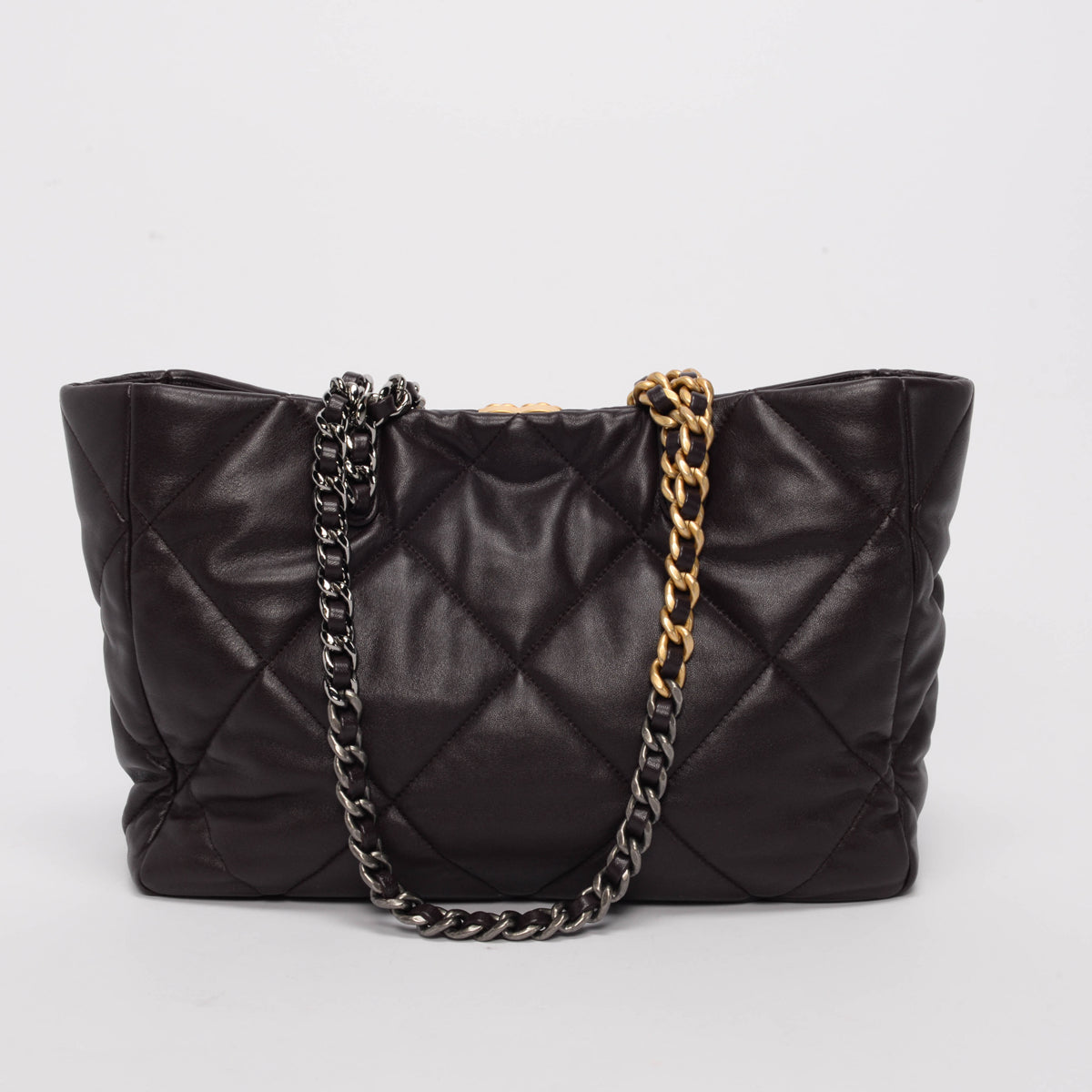 Chanel Aubergine Quilted Lambskin 19 East West Shopping Jewelry
