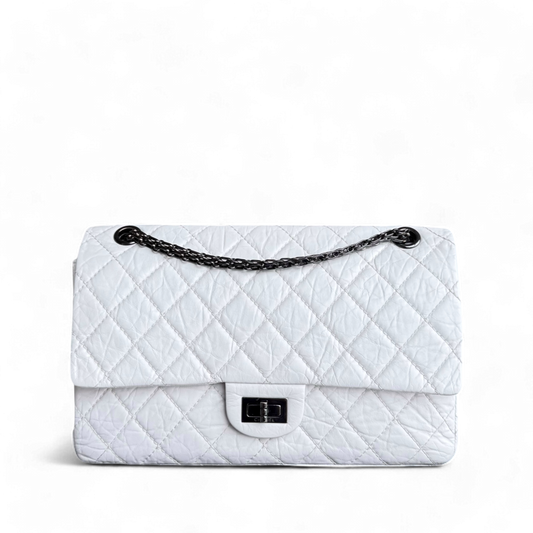 Chanel 2.55 Reissue 226 - 28CM Quilted Calfskin White Black Hardware Series 12