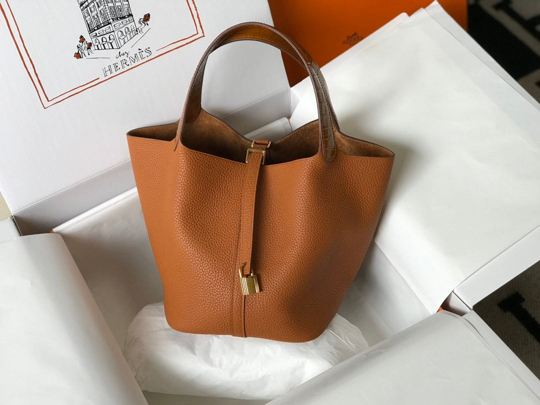 Top Quality Picotin Lock Orange Bag With Gold Travel Bag