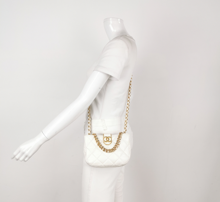 Chanel double C logo chain bag **cm white Sheepskin