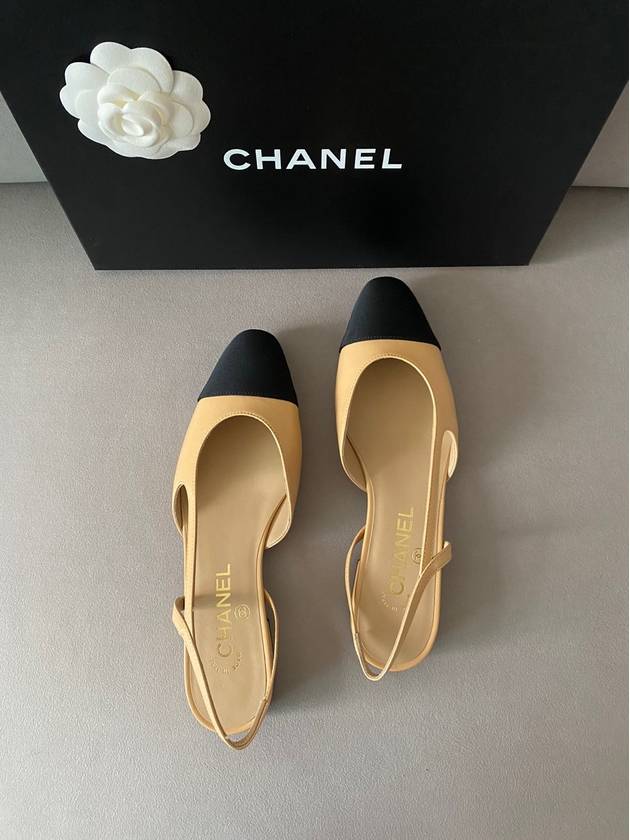 Slingbacks Goatskin Grosgrain & Beige Black Chanel